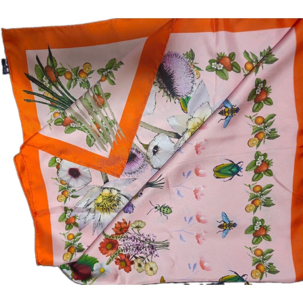 Texas wildflower Silk scarf, bluebonnet Bug Botanical Pink orange Souvenir Large - Picture 10 of 10
